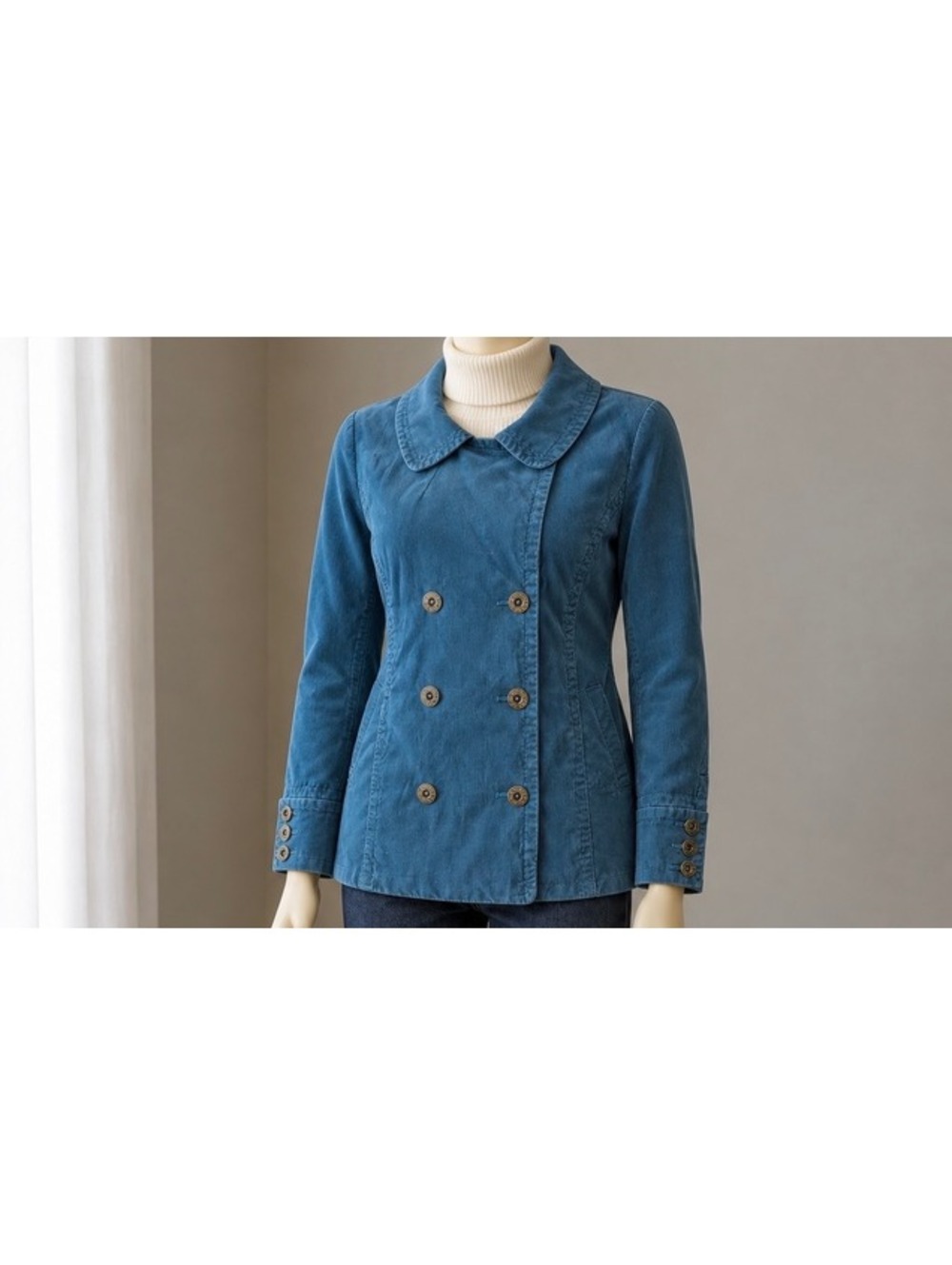 Route 66 Womens XL Teal Blue Corduroy Peacoat Jacket Double Breasted Quilted